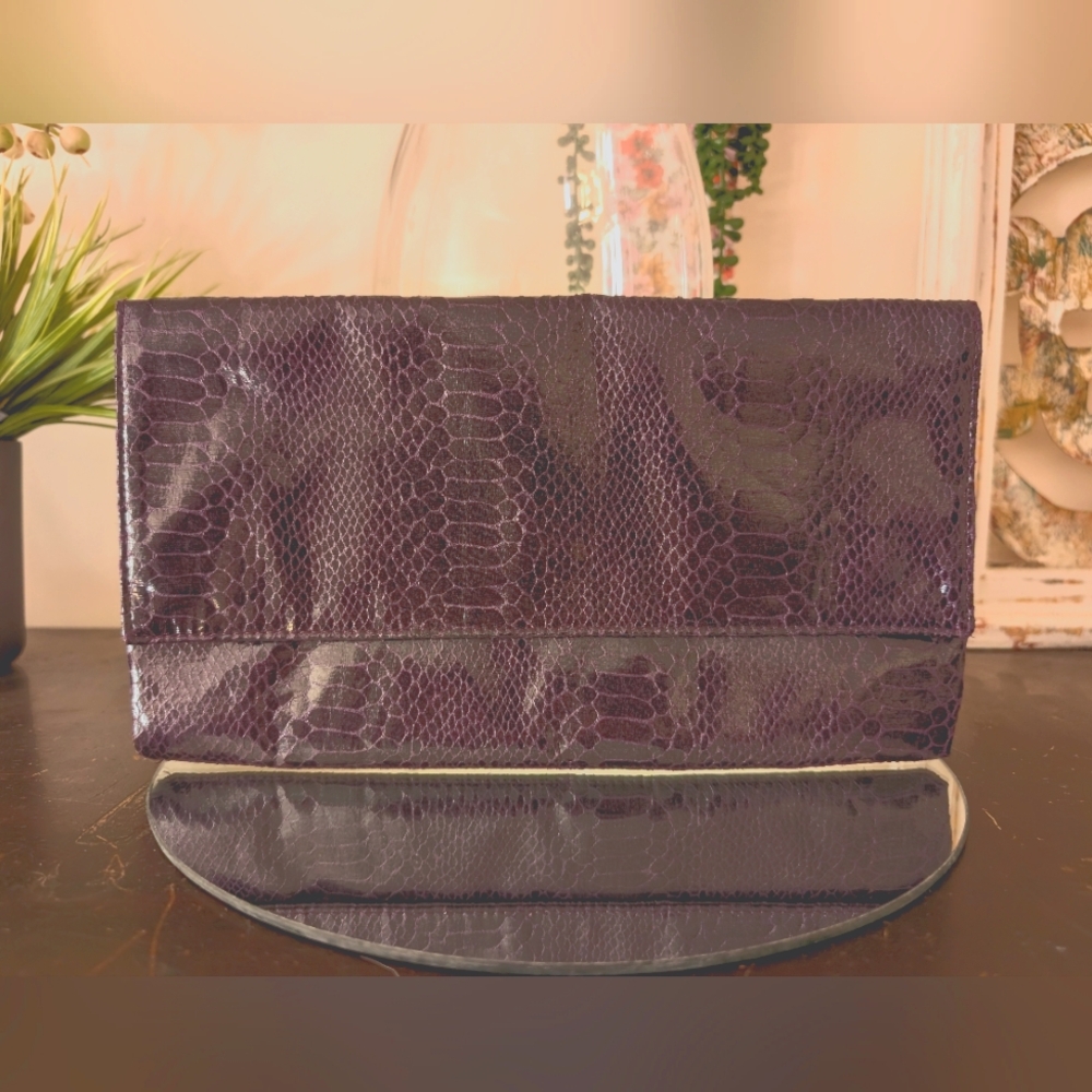 Saks Fifth Avenue Purple Snakeskin Clutch